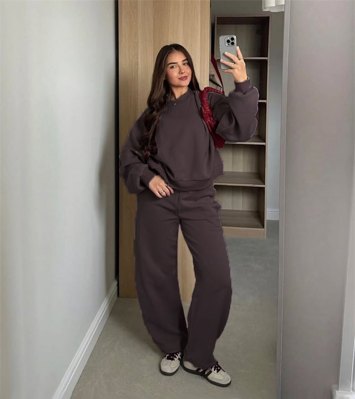 Kvinders Komfortable Sæt af Korte Sweatshirts og Bred Joggingbukser Skovae