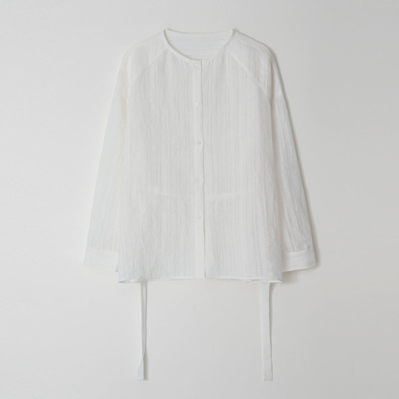 Dame Elegant og afslappet linnedbluse med knaplukning og struktureret design Stilla