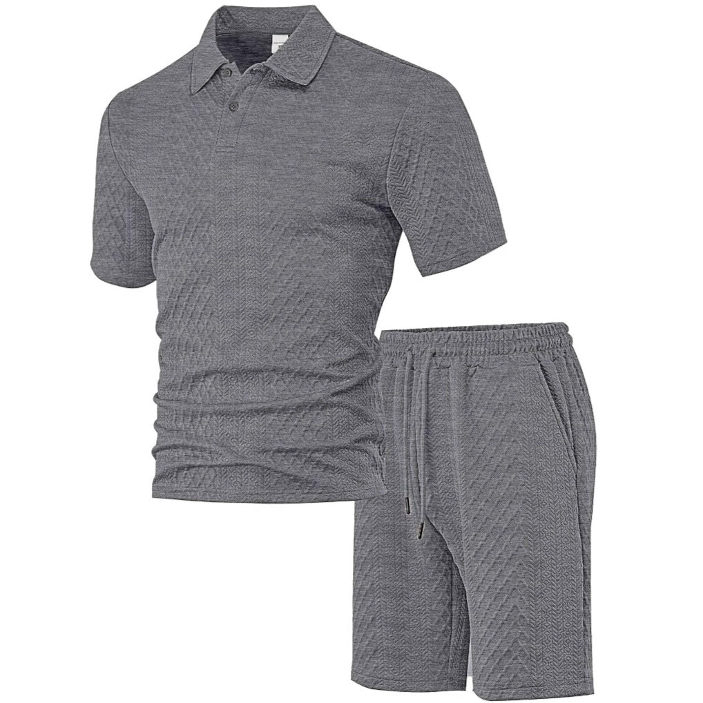 Herrer nan struktureret polo-shirt- og bermuda-shorts-sæt fra quiltet bomuldsblanding Skovae