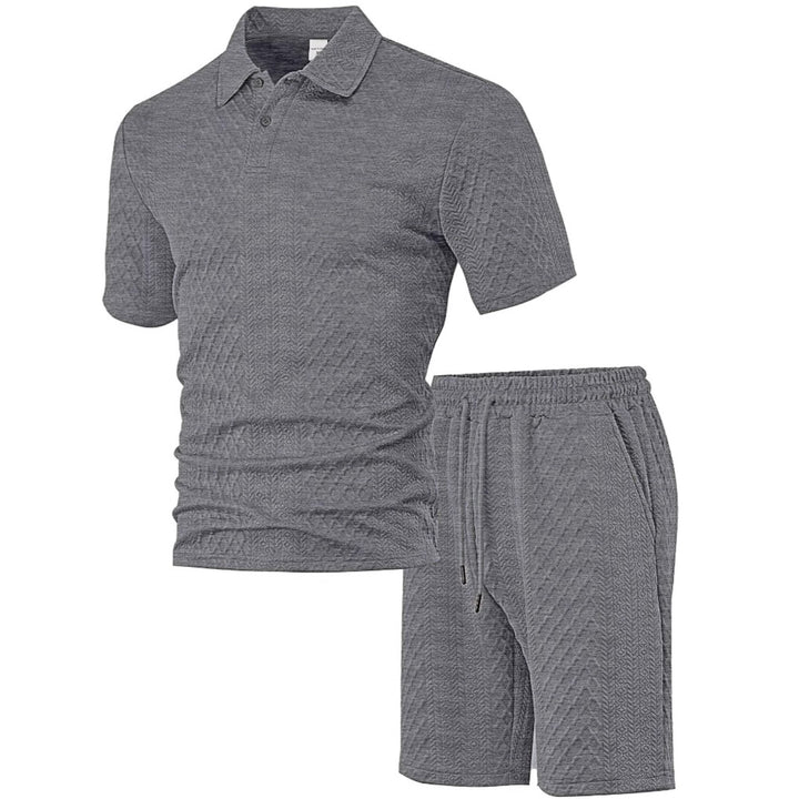 Herrer nan struktureret polo-shirt- og bermuda-shorts-sæt fra quiltet bomuldsblanding Skovae