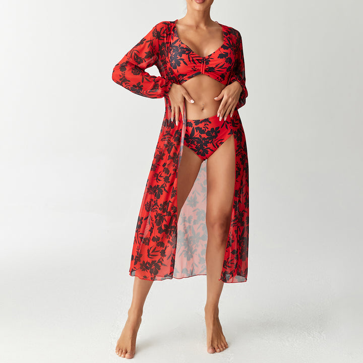 Damer Bikini-sæt med floralt design og gennemsigtigt cover-up Skovae
