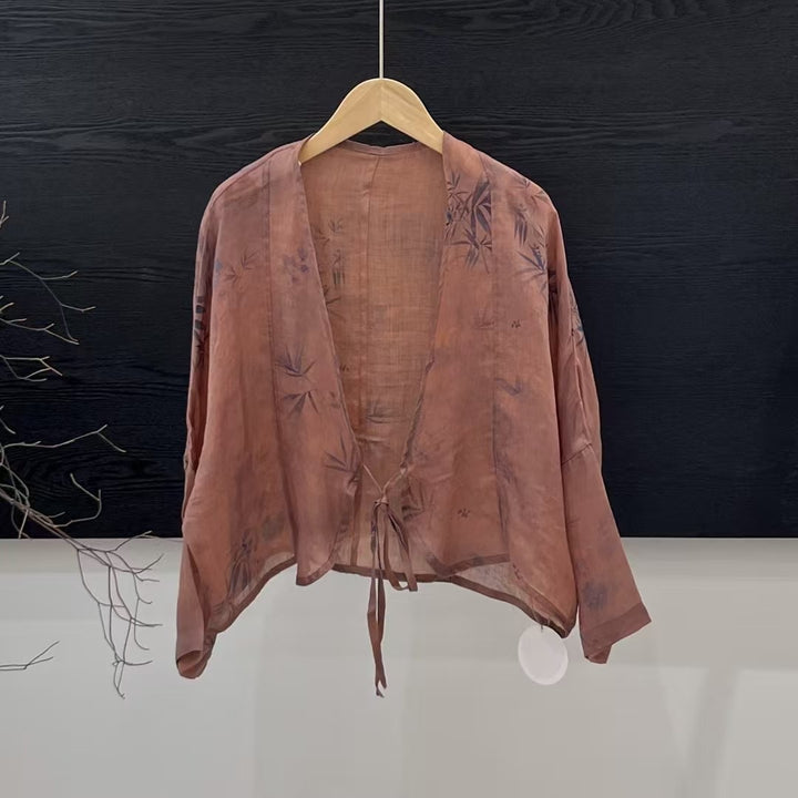 Femme Åben Front Blomster Mønster Kimono Jakke Stilla