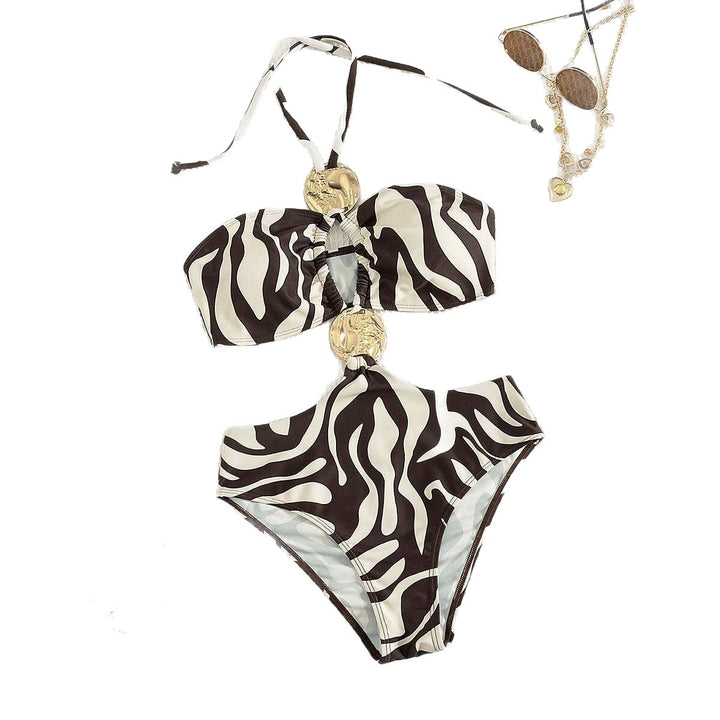 Dame Bandeau-bikini med fashionable cut-outs og gyldne accenter Skovae