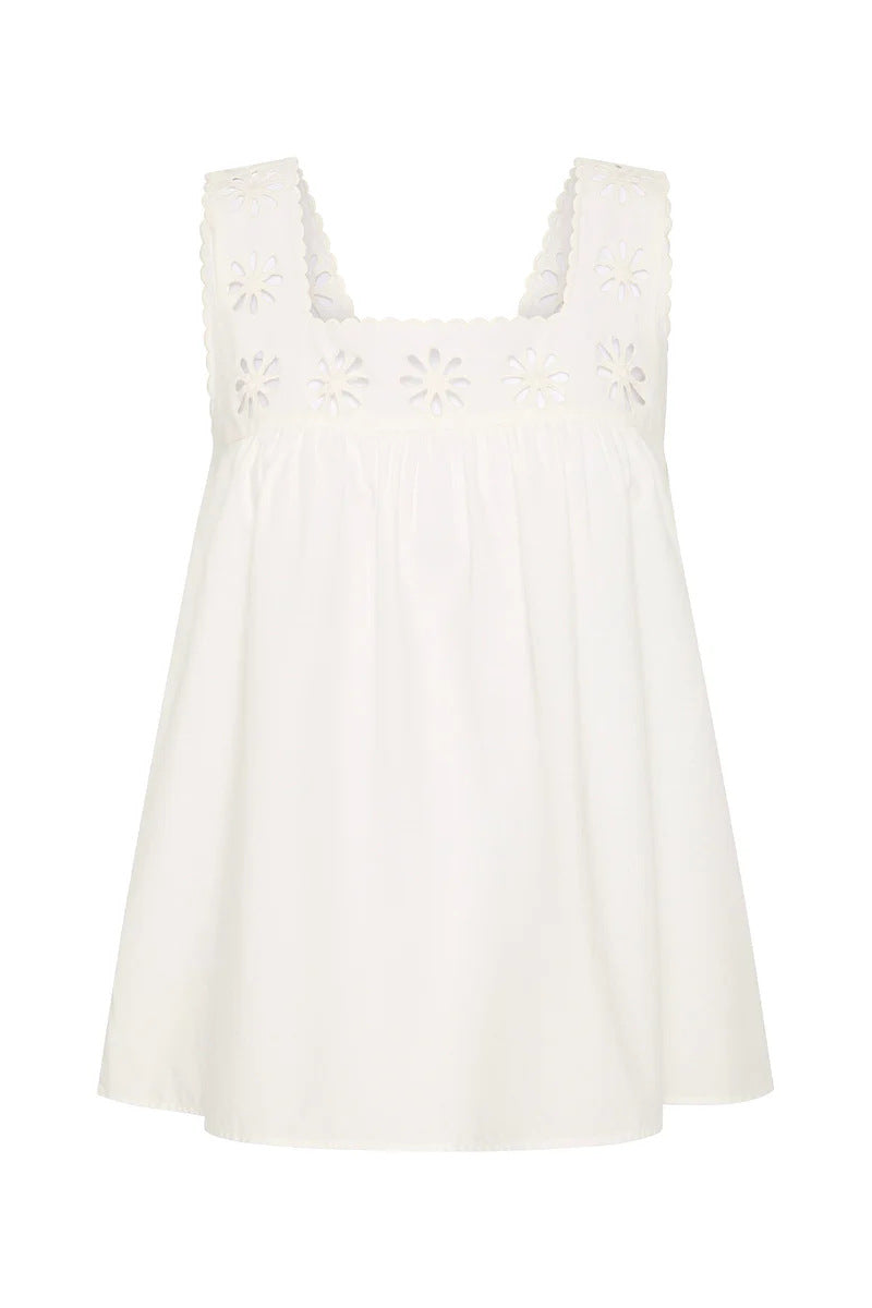 Dame Casual Bluse med florale hulbroderier og tætsiddende snit Stilla