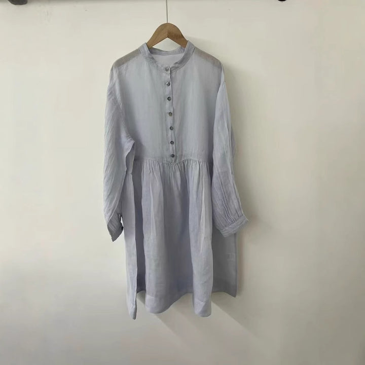 Dame Relaxed Fit Button-Up Kjole med plisseret A-linje Skirt Stilla