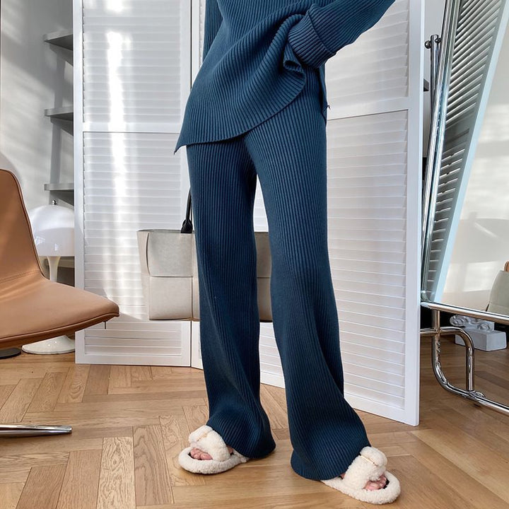 Damer Elegant Ribbet Strik Outfit Stilla