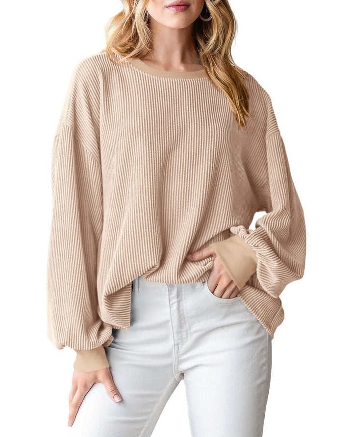 Dame afslappet sweater med ribstruktur og voluminøse ærmer Stilla