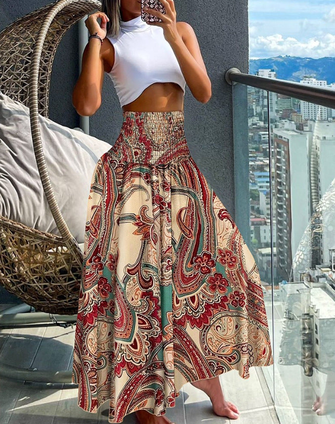 Dame Boho Maxi-nederdel med elastisk talje Stilla