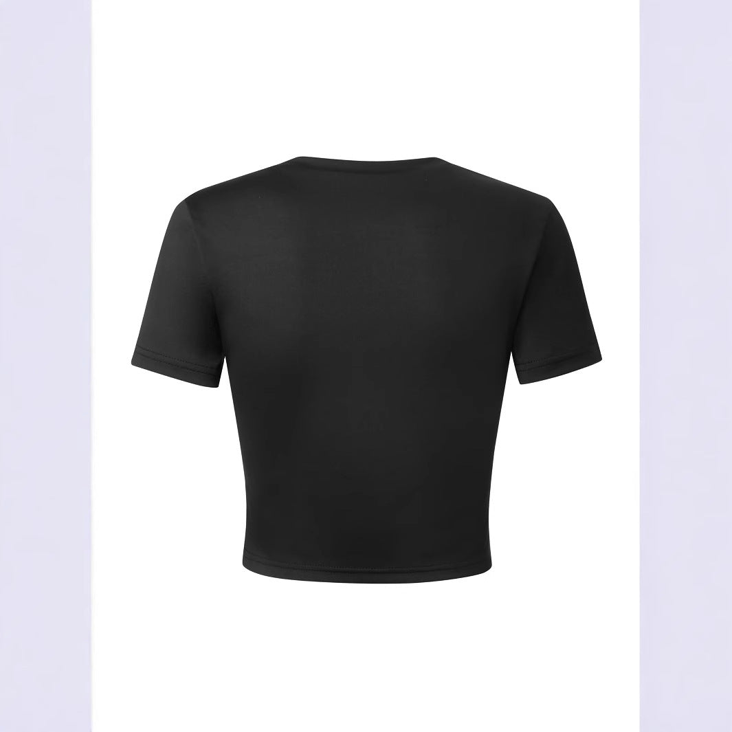 Dame Crop-T-Shirt med muntert kirsebærmotiv Skovae