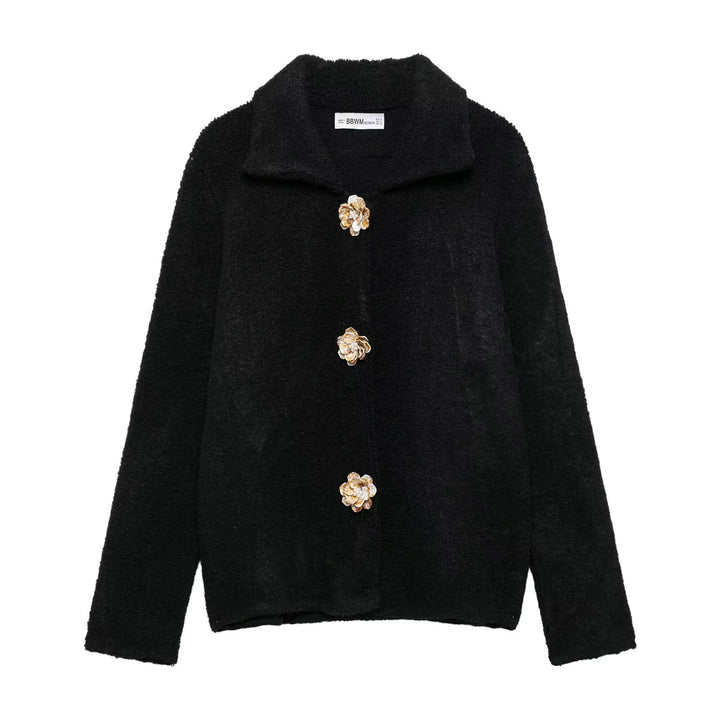 Kvinders Cozy Fleece Jakke med Elegant Knaplukning Stilla