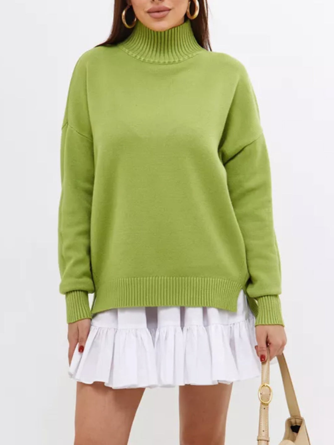 Stilla | Pullover Pullover Størrelse Schnit Ribbet Strik Semi Høj Hals Faldende Skuldre