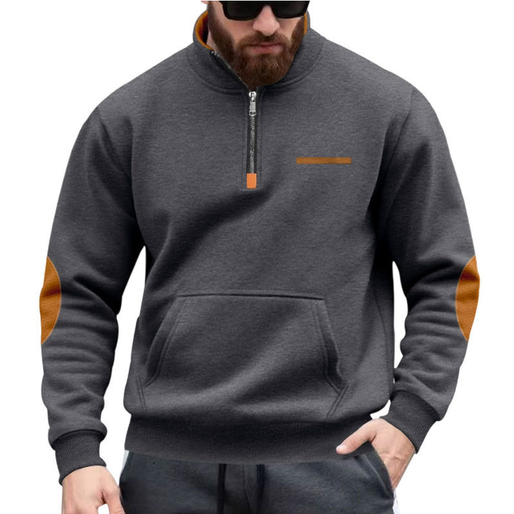 Herre nan halvzip-sweatpullover med ståkrave, kængurulomme og albuepåsætning Skovae