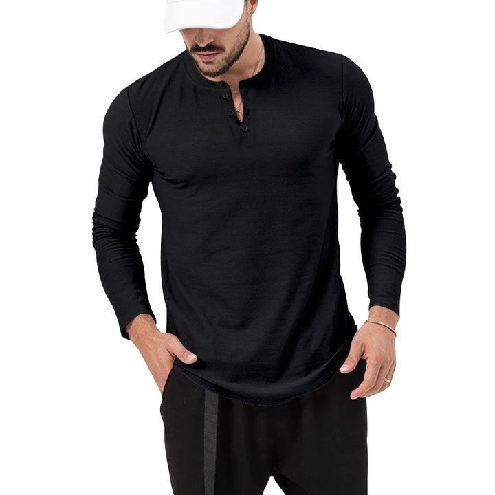 Herrer Langærmet skjorte med mode Henley-udskæring og praktiske knapper Stilla