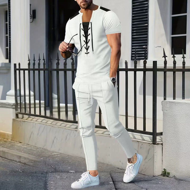 Herrer afslappet Lace-Up T-Shirt med moderne snit og kropsnær pasform Stilla