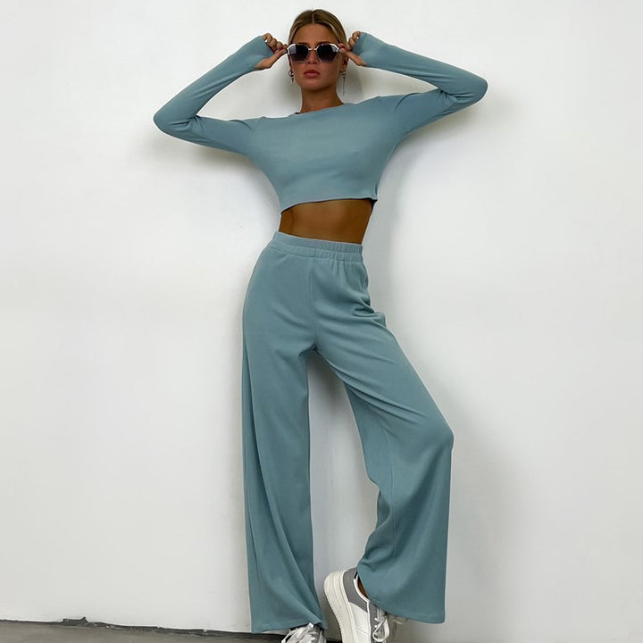 Kvinder elegant og moderne cropped sæt med langærmet top og behagelige bukser Skovae