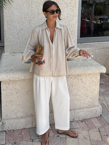 Dame Let Oversized Bluse med voluminøse Ærmer Stilla