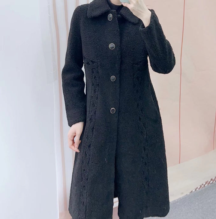 Dame Teddy-frakke med fashionable knapdetaljer og sidelommer Stilla