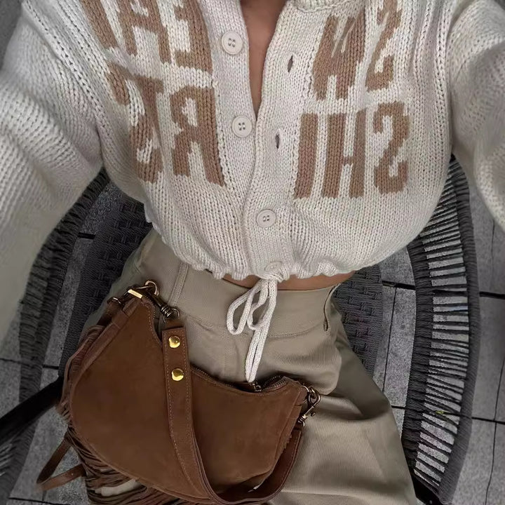 Kvinders afslappede knap cardigan med lettering Stilla