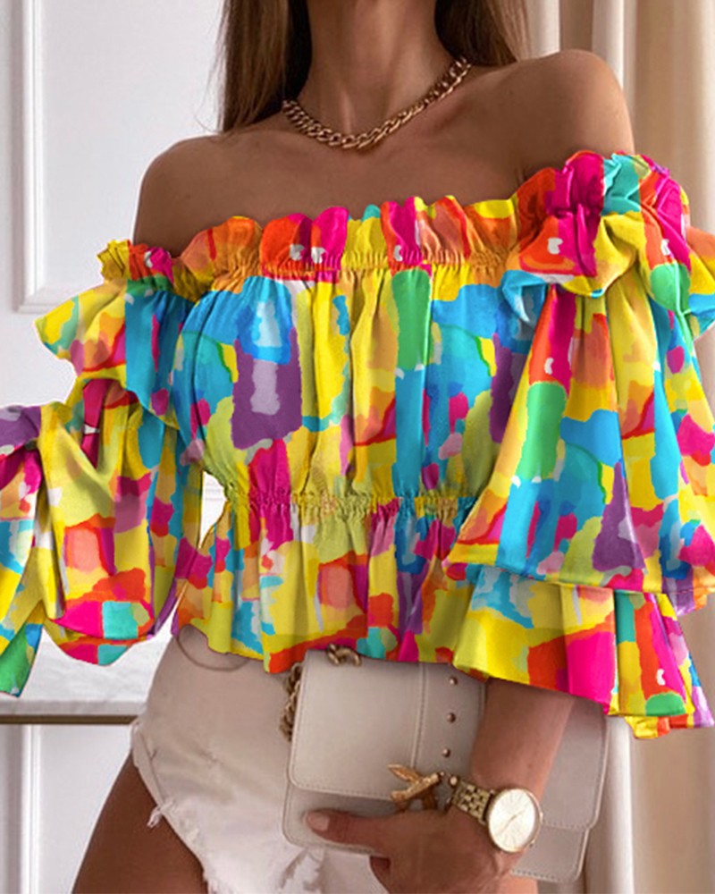 Kvinder Off-Shoulder Blomster Peplum Top Stilla