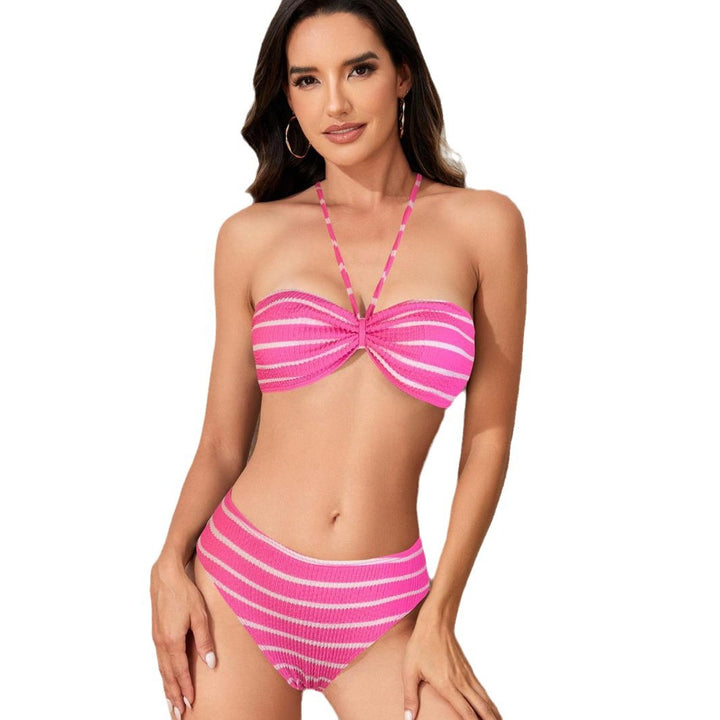 Dame Høj taljet Bikini-sæt med raffineret bandeau-top og elegant knudedetail Stilla