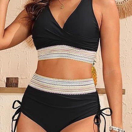 Dame bikini-sæt med skråtop og høj talje Stilla