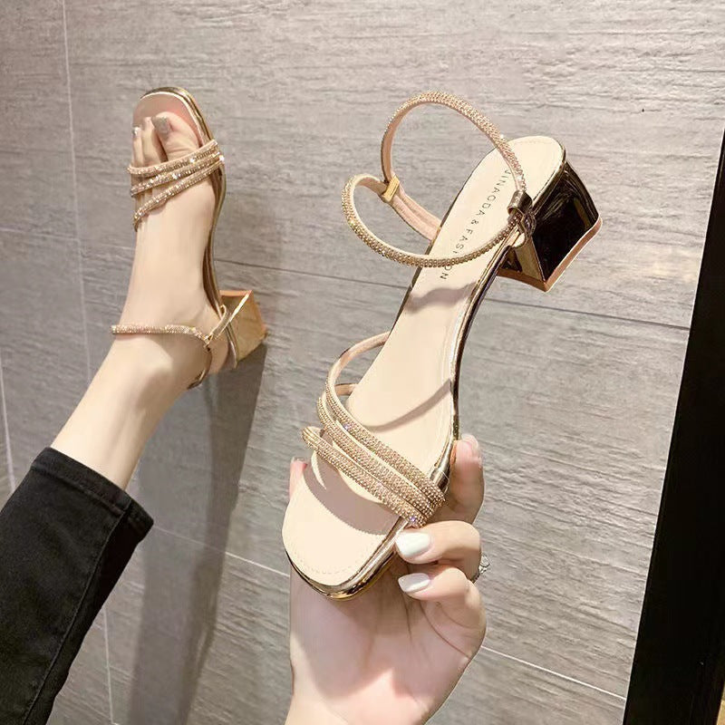 Dame Strappy Blokhæl Sandaler med Strass-detalje Stilla