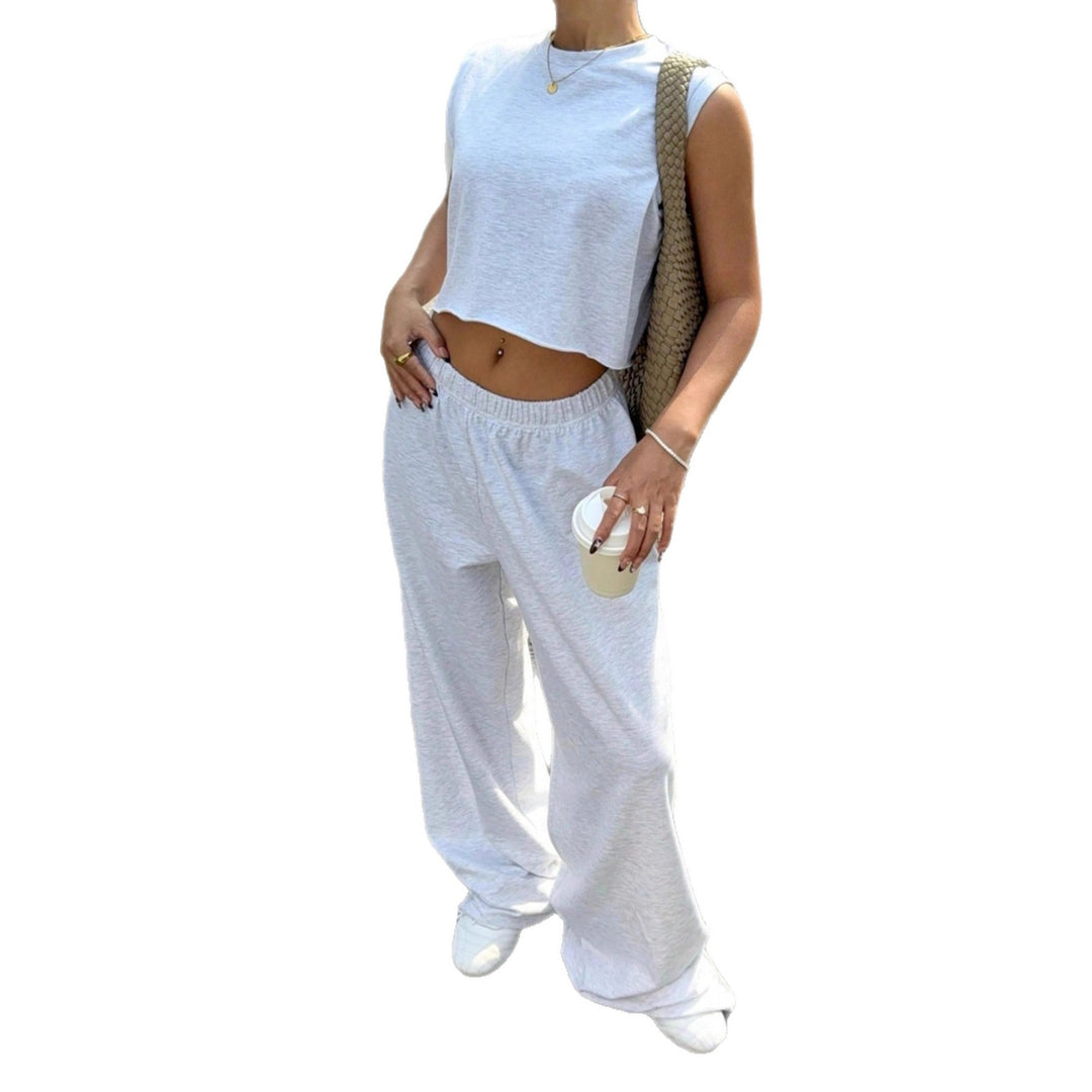 Dame afslappet crop-top og brede fritidsbukser sæt Skovae