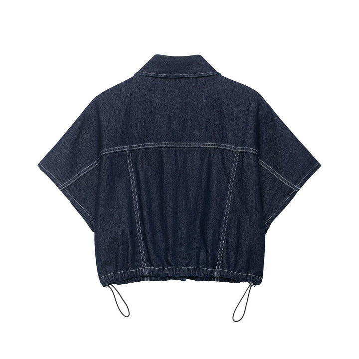 Dame Oversize Denim-Bluse med praktiske lommer og elastisk bund Skovae