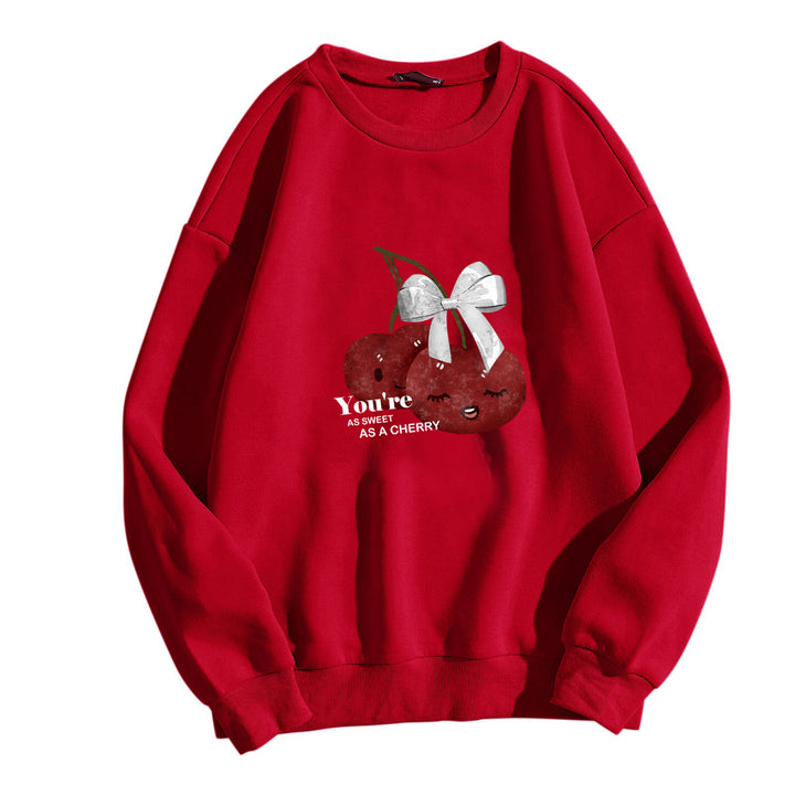 Kvindernes hyggelige sweatshirt med frugtig kirsebærmotiv Skovae