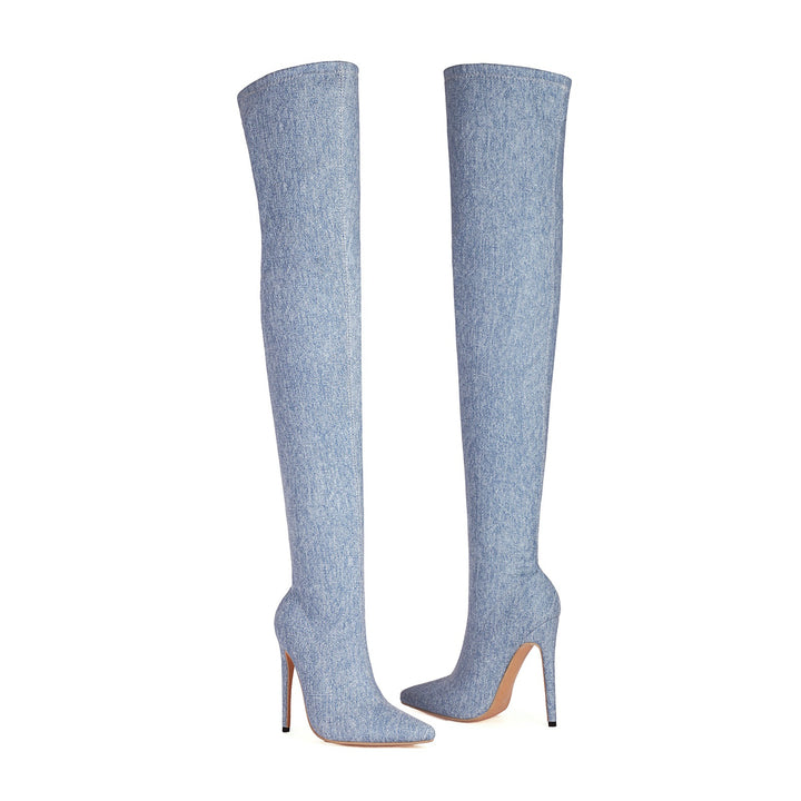 Femme Over-knæet Denim Stiletto Støvler Stilla 1749741896