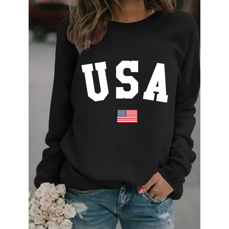 Kvinders sweatshirt med moderne USA udtalelse og hyggelig pasform Skovae