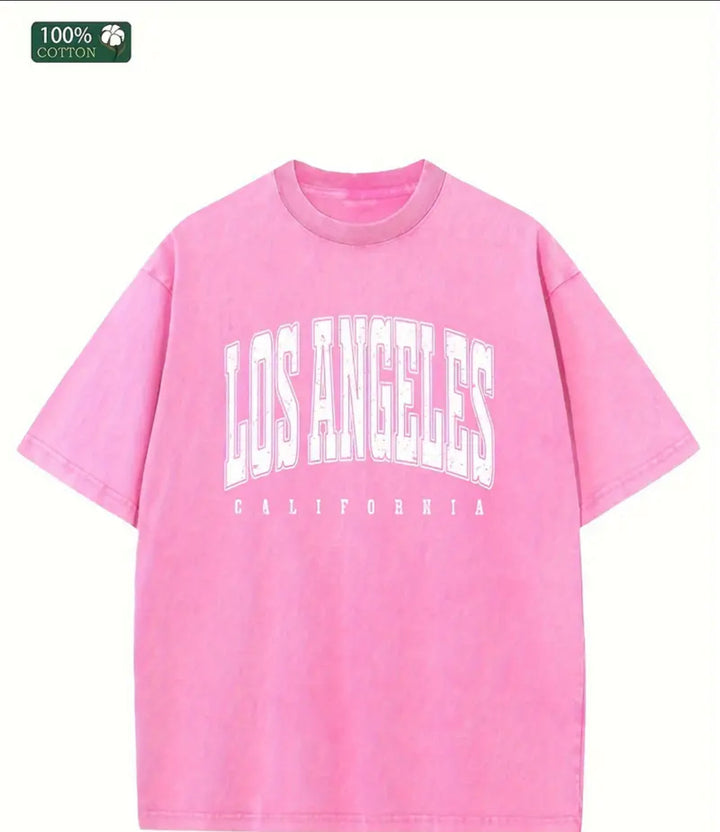 Dame Oversized T-shirt med Vintage Los Angeles Print og afslappet snit Stilla