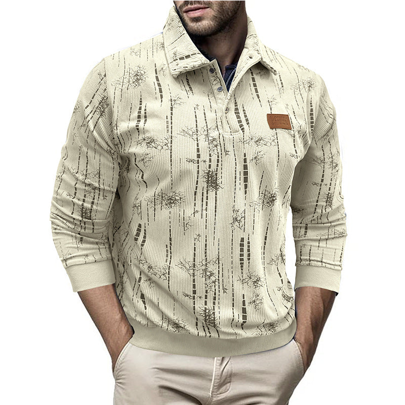 Stilla | Casual fit ribbed knit button collar patterned
