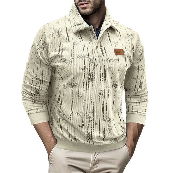 Stilla | Casual fit ribbed knit button collar patterned