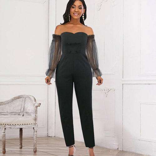 Dame Elegant jumpsuit med gennemsigtige puffærmer Skovae