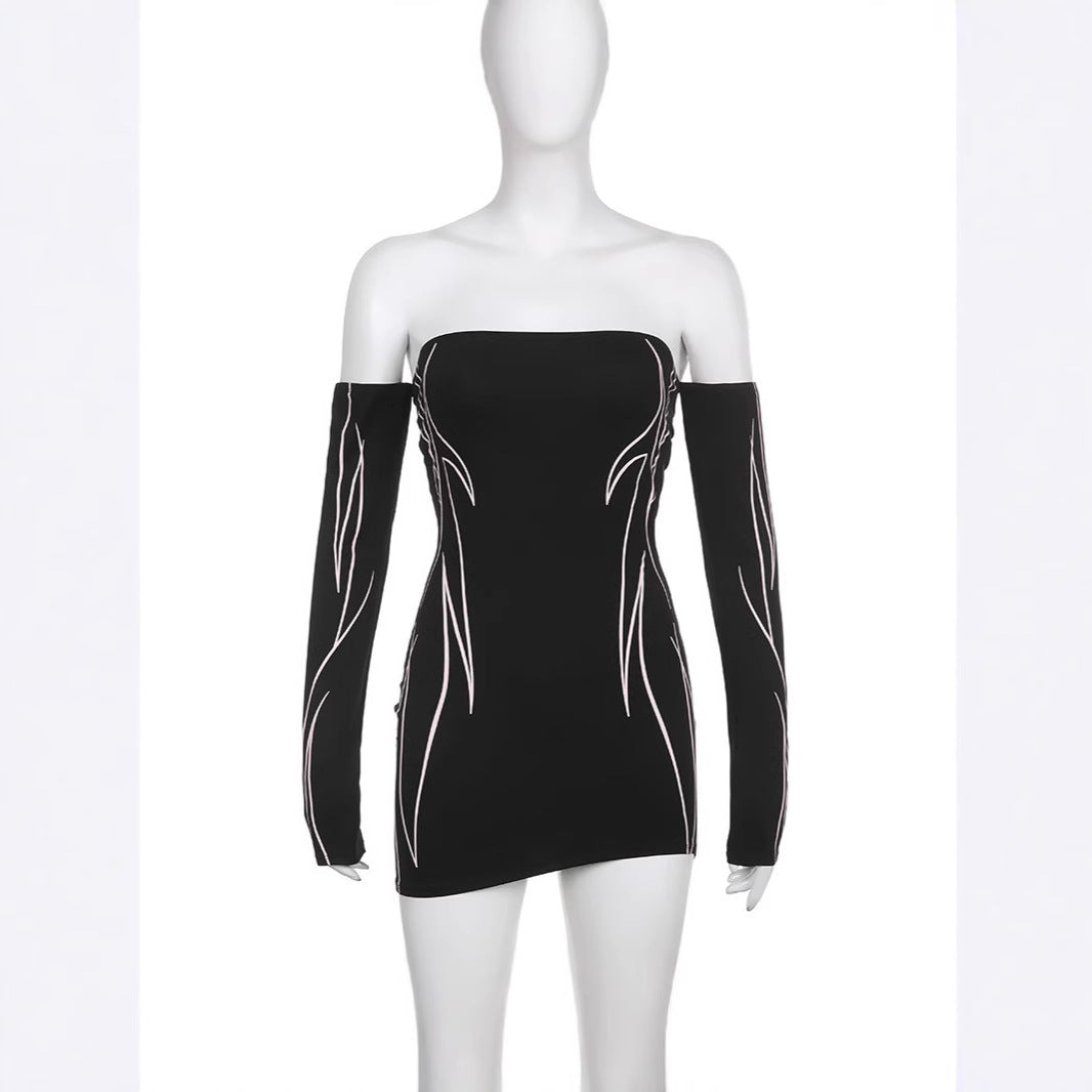 Damer elegant Off-Shoulder kjole med lange ærmer Skovae