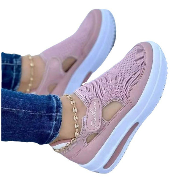 Dame nan åndbar strik-sneaker med velcro og luftpolstret plateau sål Skovae