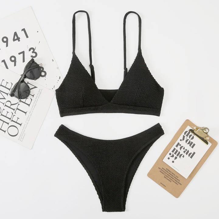 Dame trendy bikinisæt med raffineret vaffelmønster og justerbare stropper Stilla