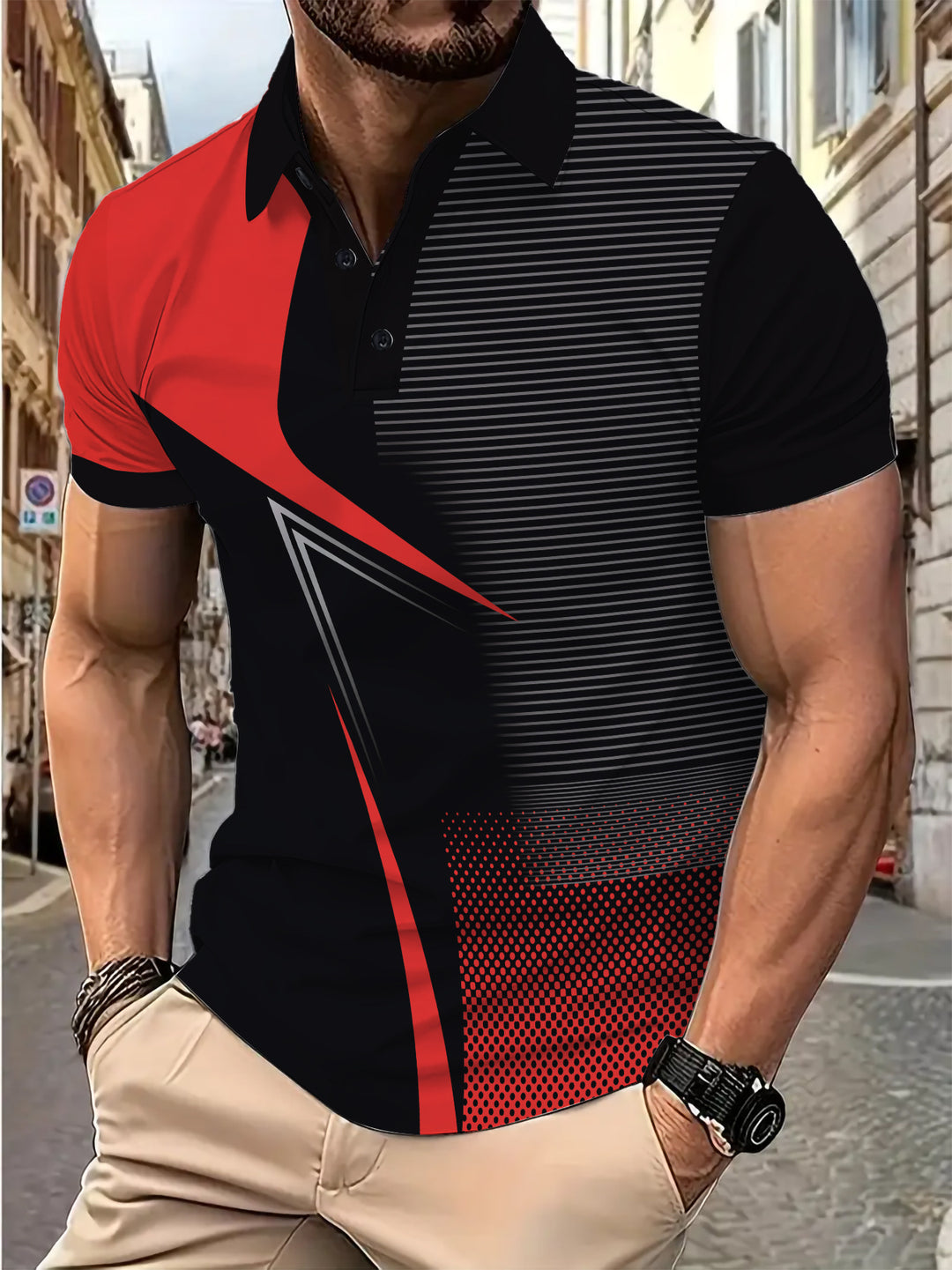 Herre Poloshirt med dynamisk grafikdesign og åndbare egenskaber Stilla