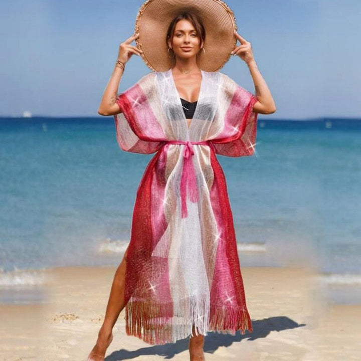 Dame elegant strandkimono med moderne frynser Stilla