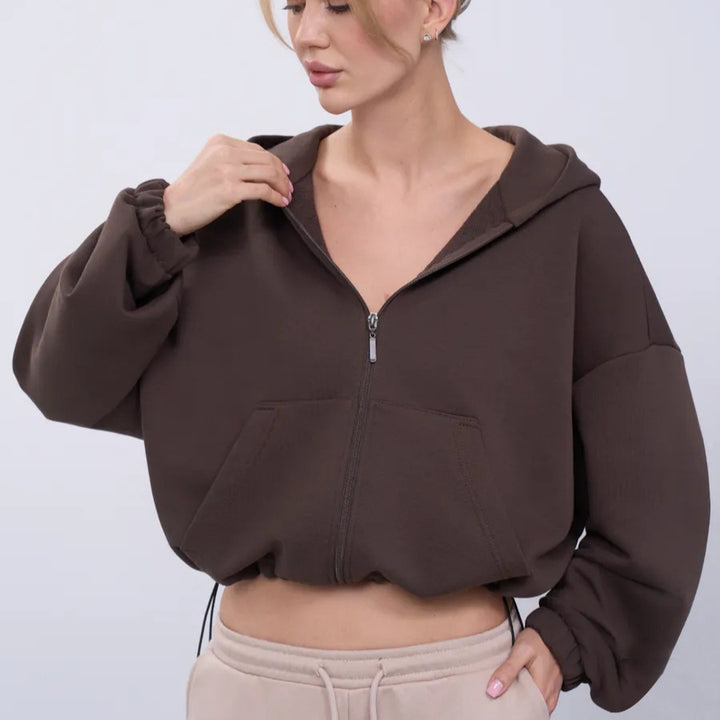 Kvinder casual cropped hoodie med voluminøse ærmer Skovae