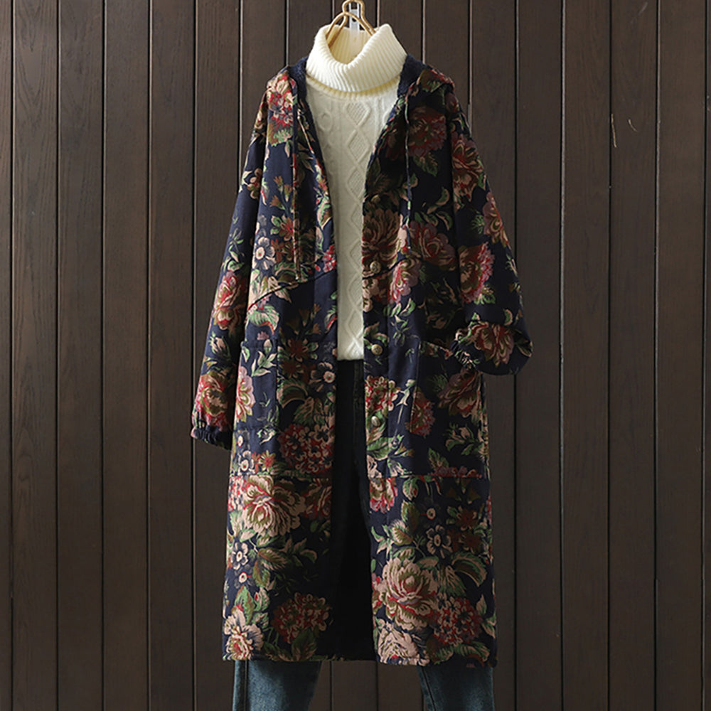 Stilla | Lang Vintage Frakke Med Blomsterprint