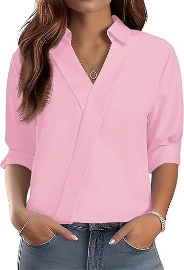 Kvinders elegante V-hals bluse med tekstureret design Stilla