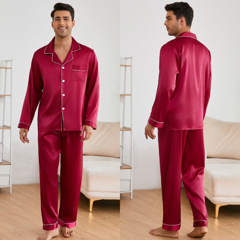 Herrer Satin Pyjamas Sæt med klassisk Krave og elegante Kontraststing Stilla
