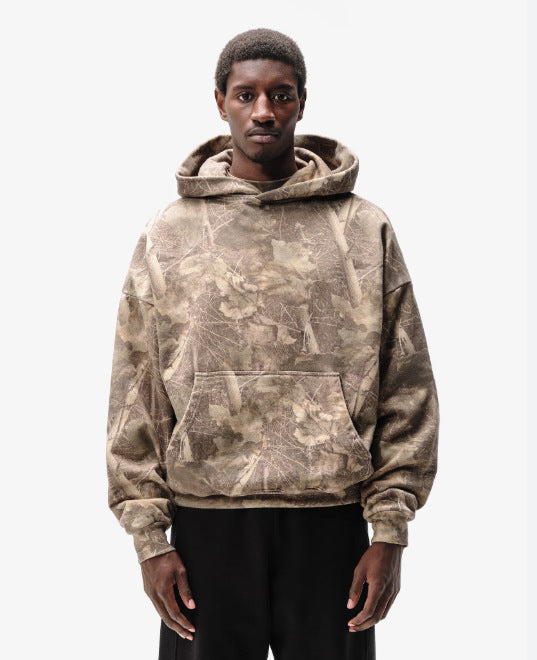 Unisex nan loose hoodie sweat med diskret blæremønster, dobbelt hætte uden snøre og kengurulomme Skovae
