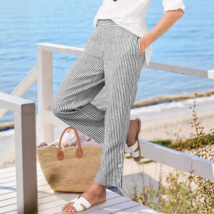 Damer Stribede Linned Crop-Bukser Stilla