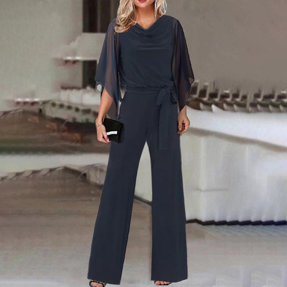 Dame elegant bred benudskæring jumpsuit med draperede ærmer Stilla