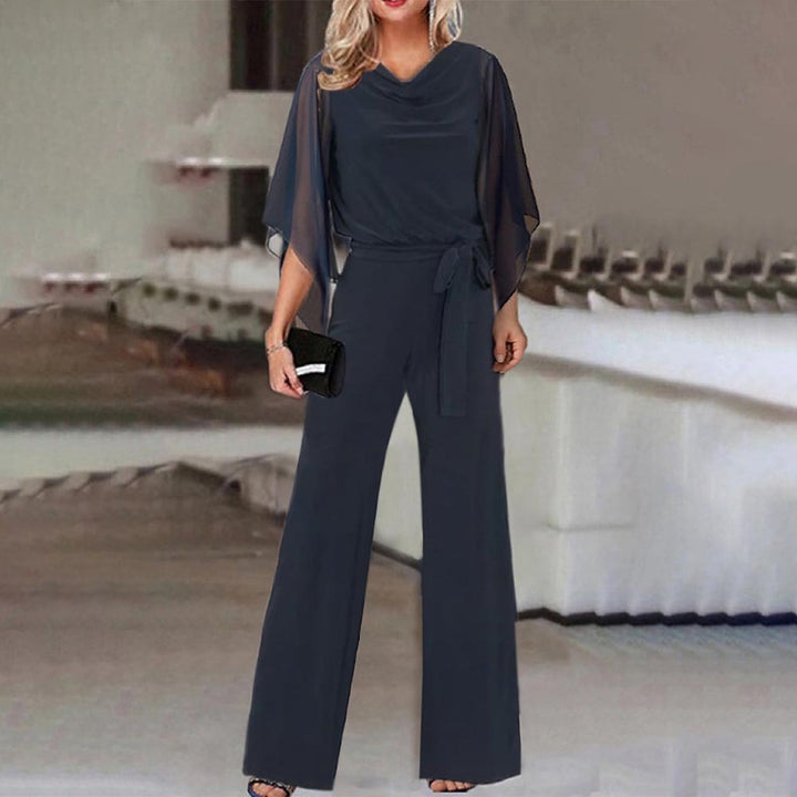 Dame elegant bred benudskæring jumpsuit med draperede ærmer Stilla