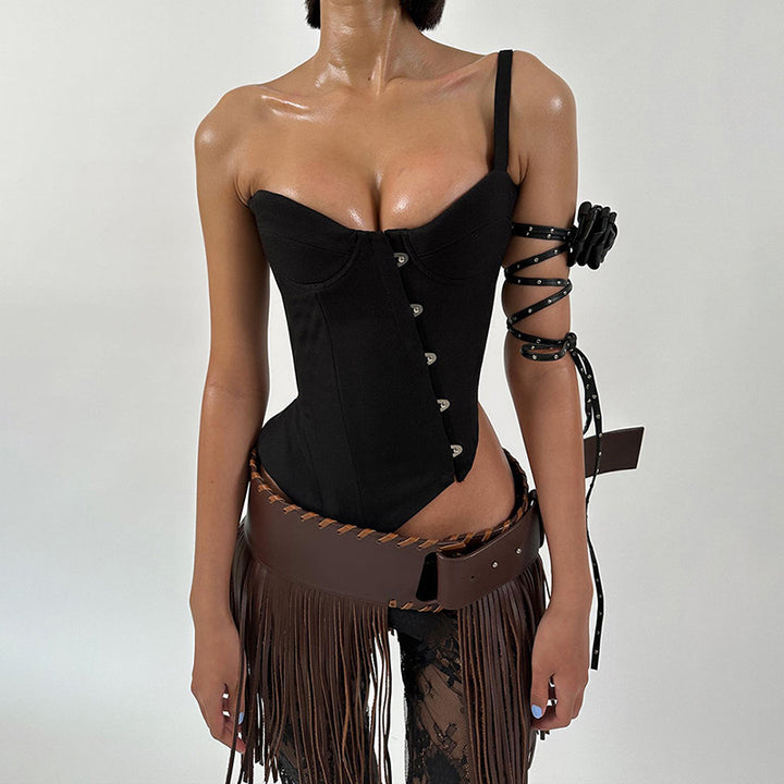 Damen Korsettoberteil mit asymmetrischem Design und Knopfverschluss Skovae