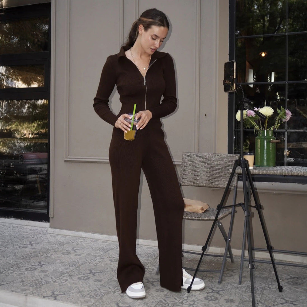 Kvinders trendy overalls med lang lynlås Stilla